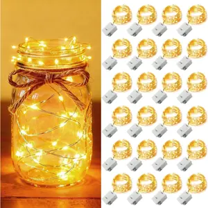 24 Pack Fairy Lights Battery Operated 3 Modes 7ft 20 LED Mini Twinkle String Lights Waterproof Silver Wire Firefly Starry Lights for Wedding Party Mason Jars Christmas Decorations Warm White