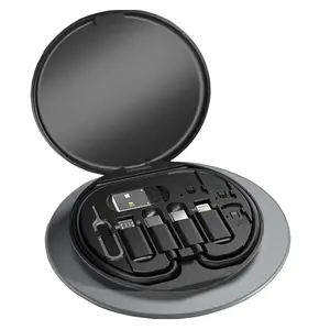 4-in-1 Multi-Function Cable Storage Box, Portable and Compact USB-C & USB-A & Micro-USB Charging Cable Kit with Phone Holder, Data Cable Set for Traveling