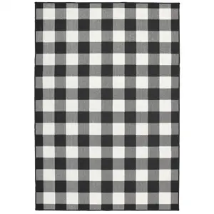 212 MAIN 5 x 8 ft. Black & Ivory Gingham Loop Pile Area Rug, Casual, Stain Resistant, High Traffic, Indoor/Outdoor Carpet