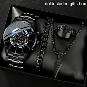 4counts men's and women's quartz watch set - fashionable and casual quartz watch with bracelet, necklace, and ring combination, suitable for women