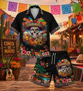 Cinco de Mayo Hawaiian Shirt & Shorts Set – Sugar Skull Beer Fiesta Outfit for Men