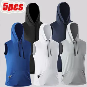 6/5/4/3-Pack-Men's Sports Solid Color Hooded Sleeveless Vest with Drawstring , Men's Fashionable Casual Wear, Relaxed Fit, Quick Dry, Breathable, Lightweight#SummerVibes