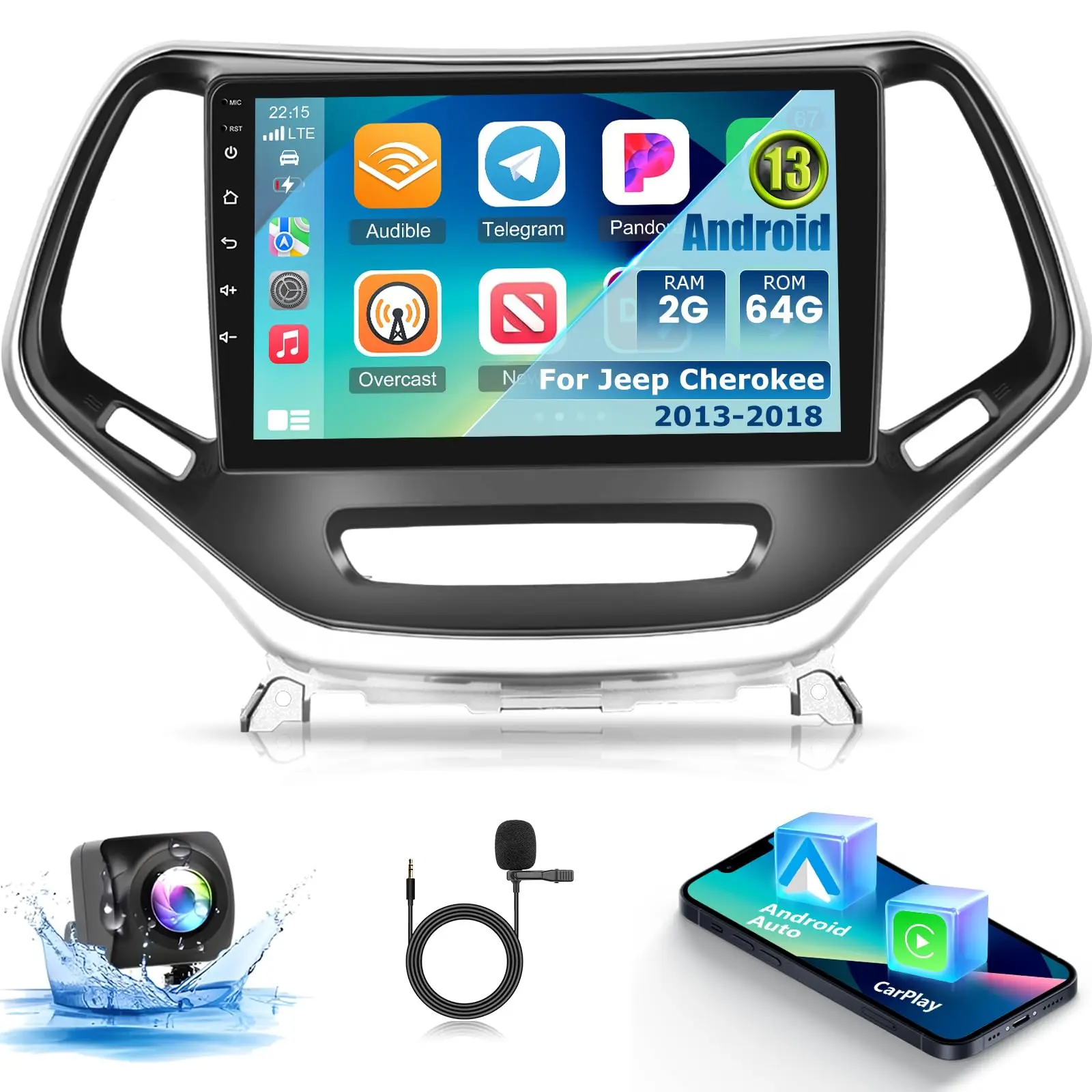 PANDO 2+64G Android 13 Car Media Player with 10.1-in Touchscreen for Jeep Cherokee 2013-2018 - Wireless Carplay, Android Auto, DSP, WiFi, GPS Navigation, SWC, AHD Backup Camera, Father's Day Gift Option