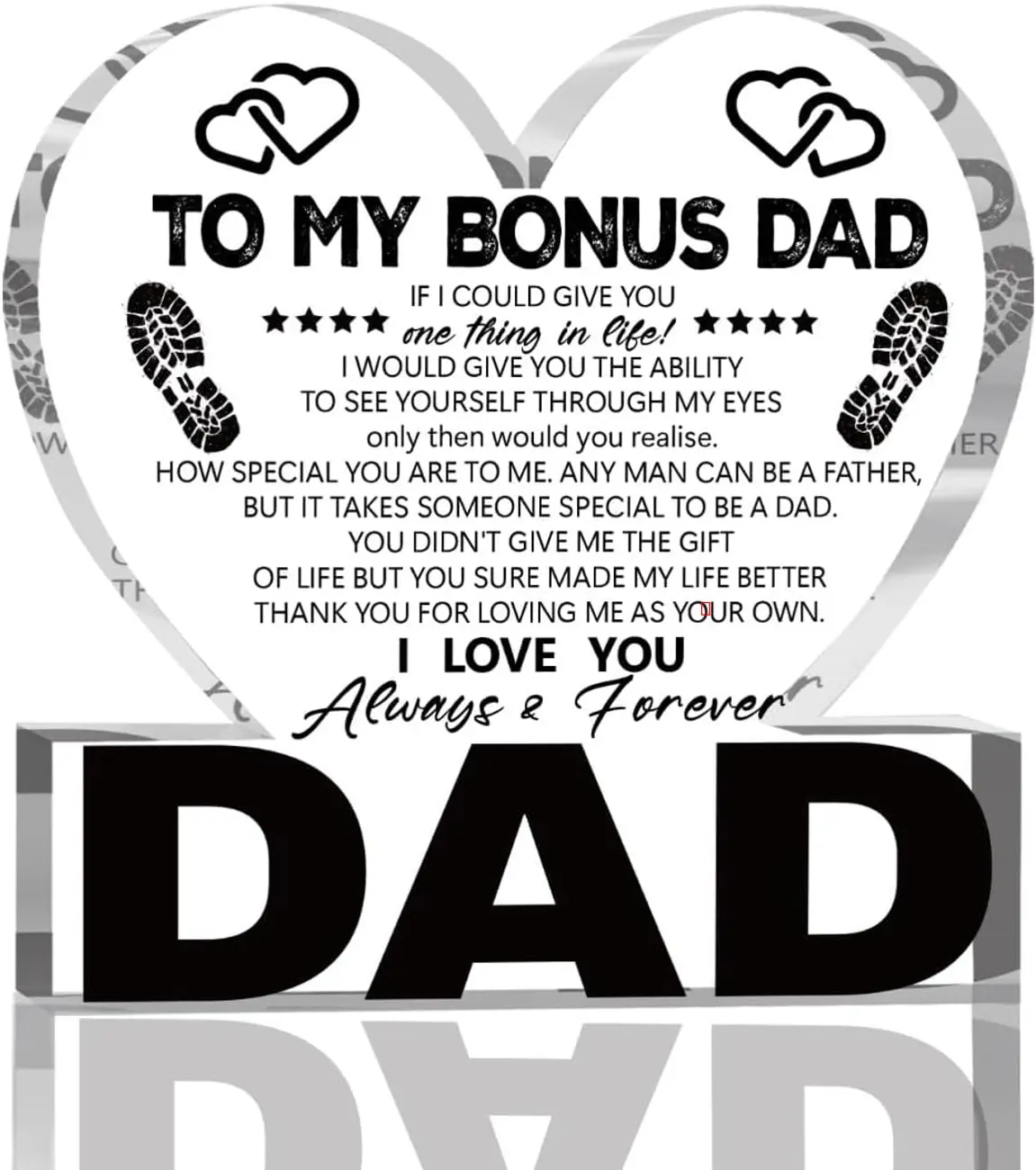 Fathers Day Bonus Dad Gifts from Stepdaughter Stepson Funny Birthday Gift for Stepfather Heart Acrylic Sign Decor 4 X 4 Inches