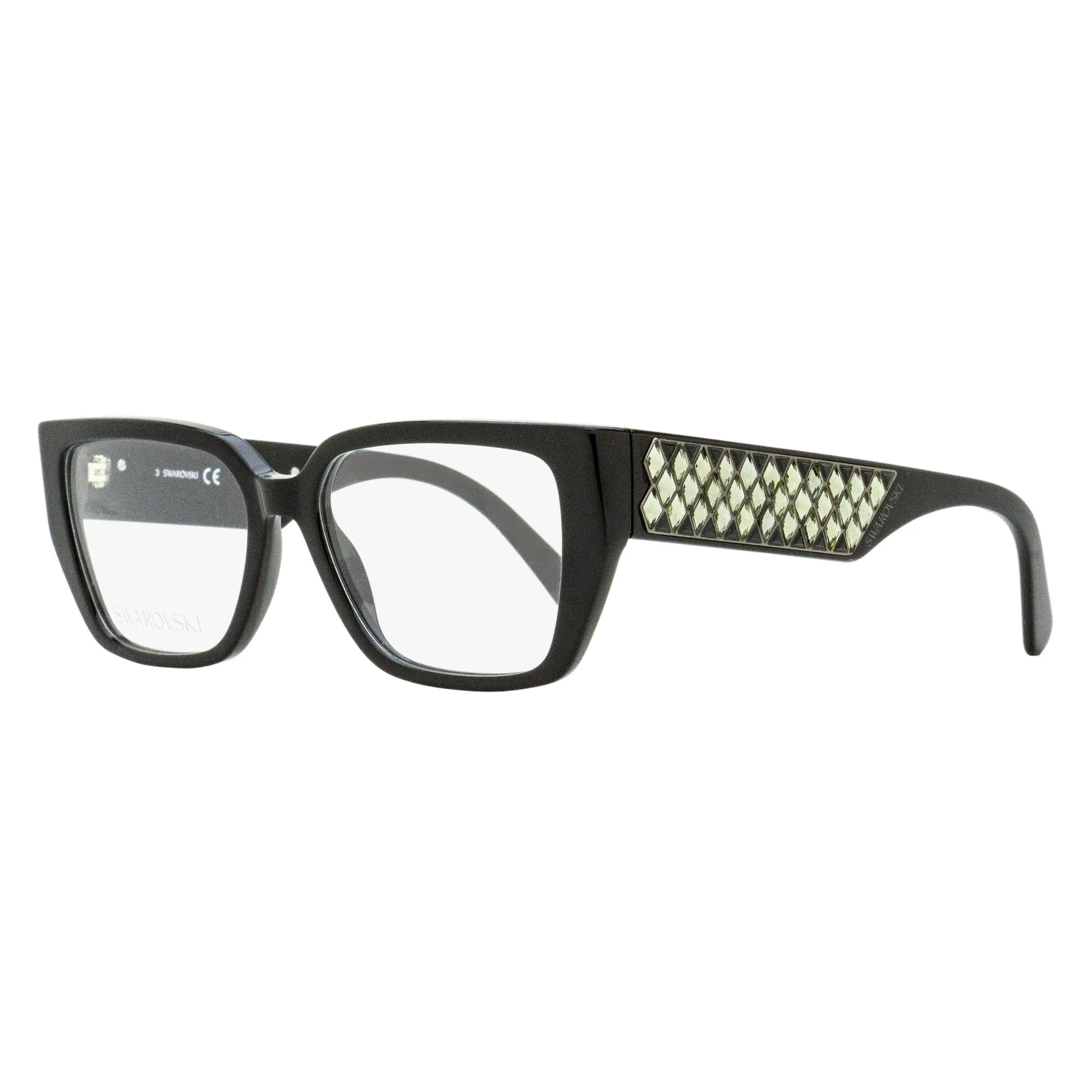 Swarovski SK5446 Lattice Women's Rectangular Acetate Eyeglasses, Luxurious Frames with Faceted Crystal Temples, Black, 54mm, Eyewear Fashion, Women's Fashion, Opulent