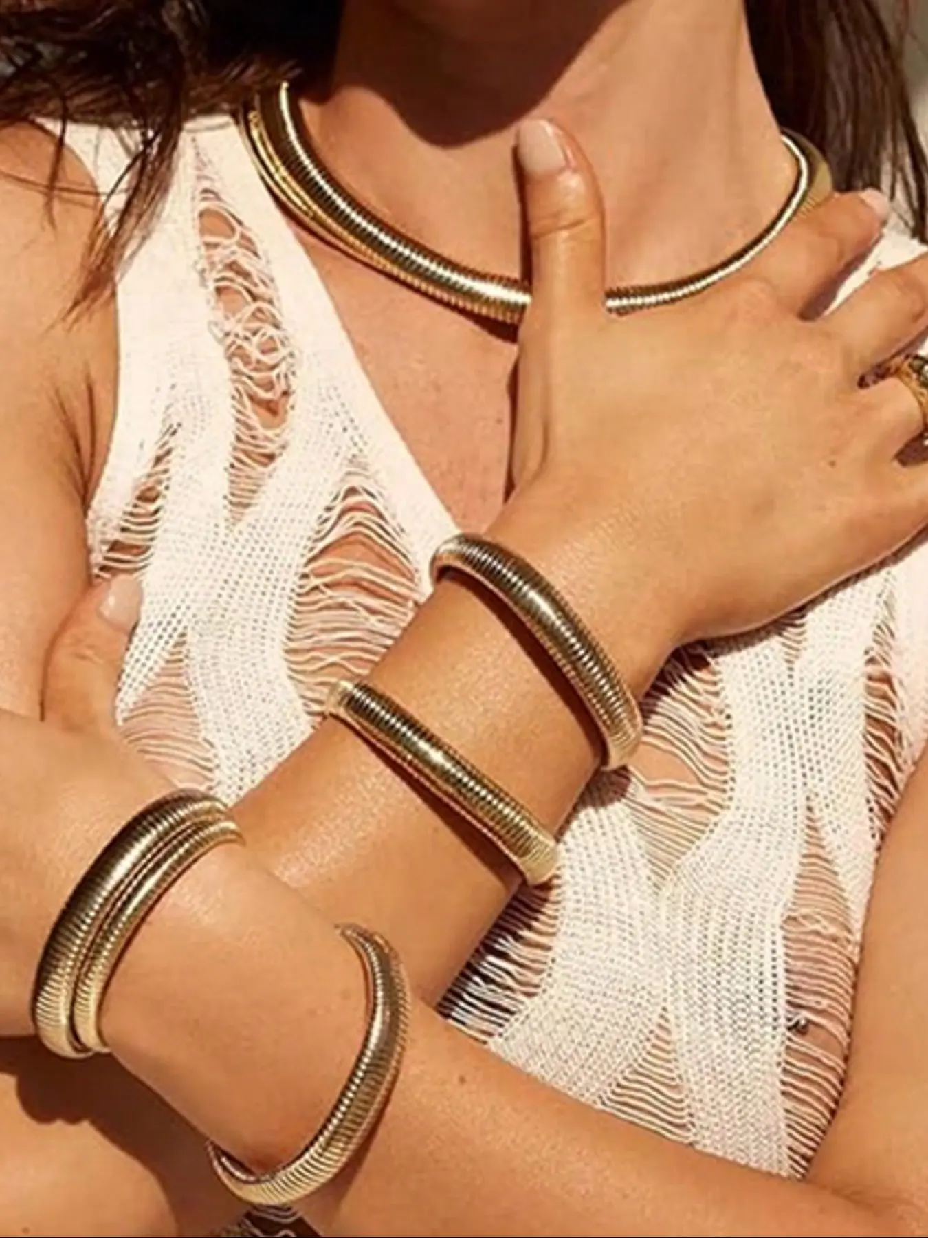 Women's /b Silver Color Bangle Bracelet Set, Jewelry Bracelet, Chunky Stretch Design, Flexible & Durable, Ideal Gift for Her, Fashionable Chunky Bangles