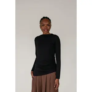 VELA Asymmetrical Long Sleeve Top Black