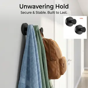 2 Pack Stainless Steel Suction Cup Hooks, Heavy Duty No Drill Waterproof Reusable Hooks for Bathroom Kitchen Towel Robe Loofah hangers