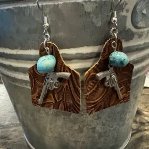 Brown western cow tag earrings!