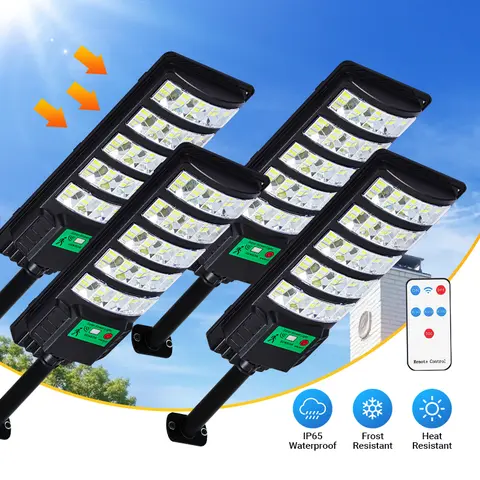 Qawtor 4Pack Outdoor Solar Street Lights Outdoor Waterproof Dusk To Dawn, Commercial Solar Parking Lot Lights With Motion Sensor, Solar Powered Street Light For Yard, Outside