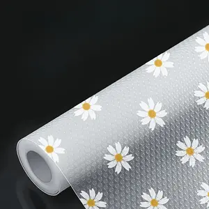 Waterproof Daisy Design Cabinet Shelf Liner, Easy Clean Plastic Pad, Anti-Slip Durable Rack Mat, Cuttable for Kitchen Fridge Table Drawer Organization