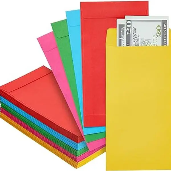 100 Pack Colorful Money Envelopes for Cash, Payroll, Money Saving, Coins, Currency, 100GSM (4 x 7 In)
