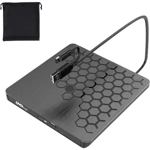 P-SID05   External CD DVD Drive, 0.5″ Ultra Slim USB 3.0 Type-C DVD Player, CD DVD+/-RW Optical Drive, Portable DVD CD Burner Reader Writer Recorder for Laptop, Desktop, Mac, Windows 11/10/8/7, Linux, Black