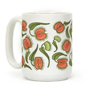 [Sale Up To 50%] Venus Flytrap Vulvas Coffee Mug - 11 oz or 15 oz Ceramic Drinkware with Large Handles, Printed in the USA, Handy for Coffee and Tea - Reusable