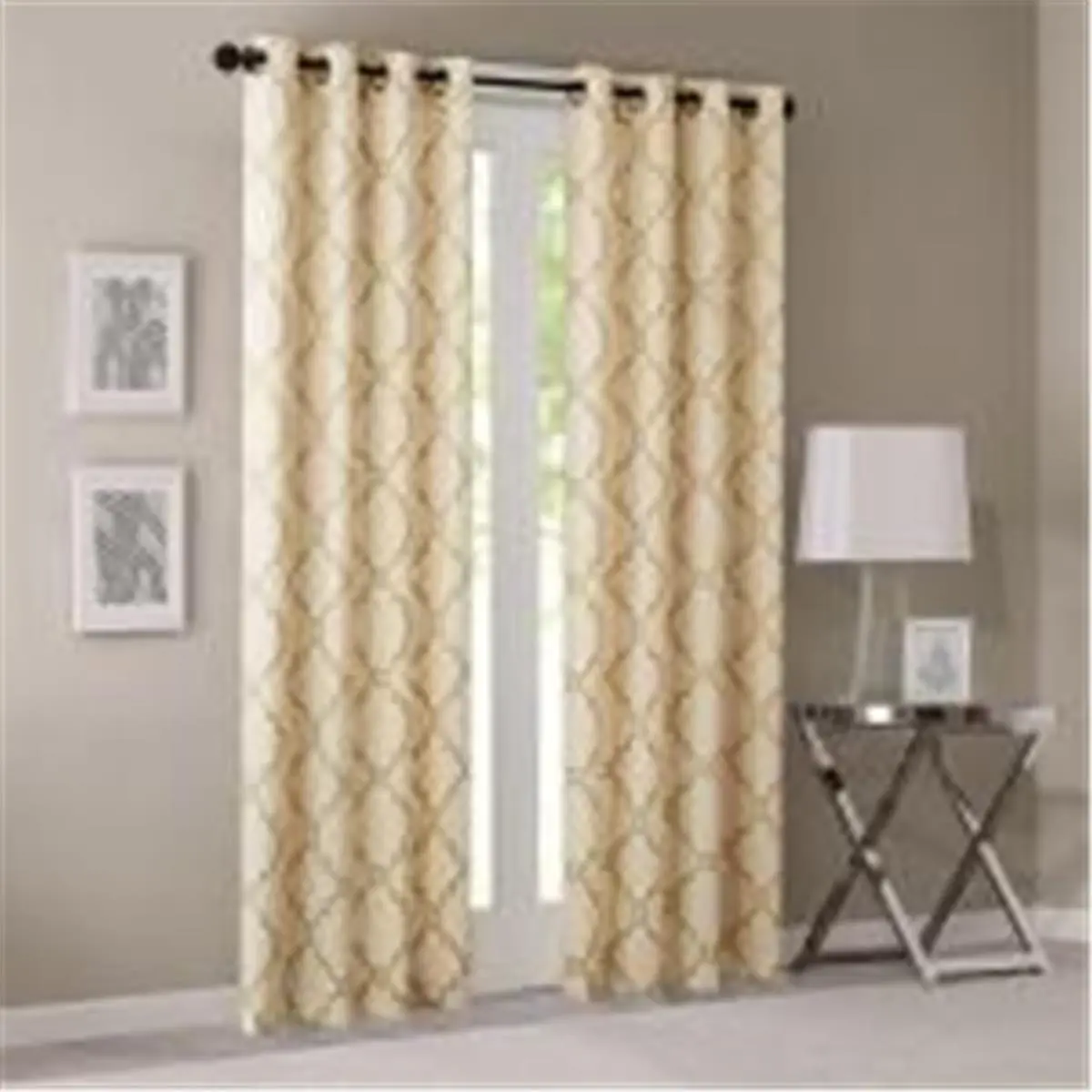 Madison Park Saratoga Grommet-Top Poly-Cotton Mix Basket Weave Fretwork Print Grommet Curtains, Non-Customised, 68% Polyester, Machine Washable, Tumble Dry Low, Do Not Bleach, Remove Promptly, Modern Texture