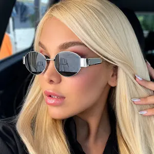Retro Oval Sunglasses for Women Men - Trendy Gold Sun Glasses - Fashion Metal Frame Shades