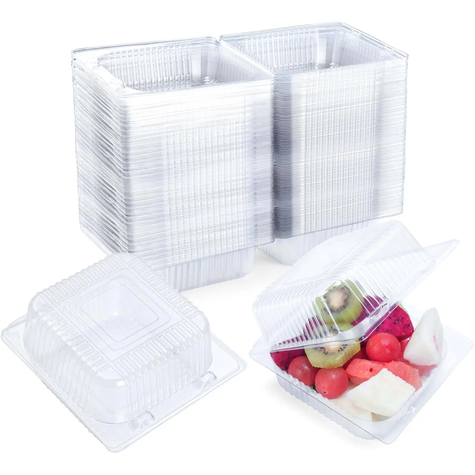 100 Count Clear Clamshell Food Containers with Hinged Lids, Disposable Plastic Takeout Containers for Sandwiches, Cake Slices, Desserts, Hamburgers, Salads and Pastries