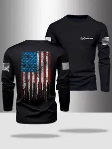 Men's Long Sleeve Round Neck T-Shirt, Polyester Fabric, Slight Stretch, Casual Fit for Spring & Outdoor Sports