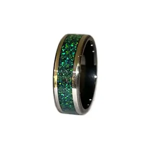 Black emerald opal inlay ring