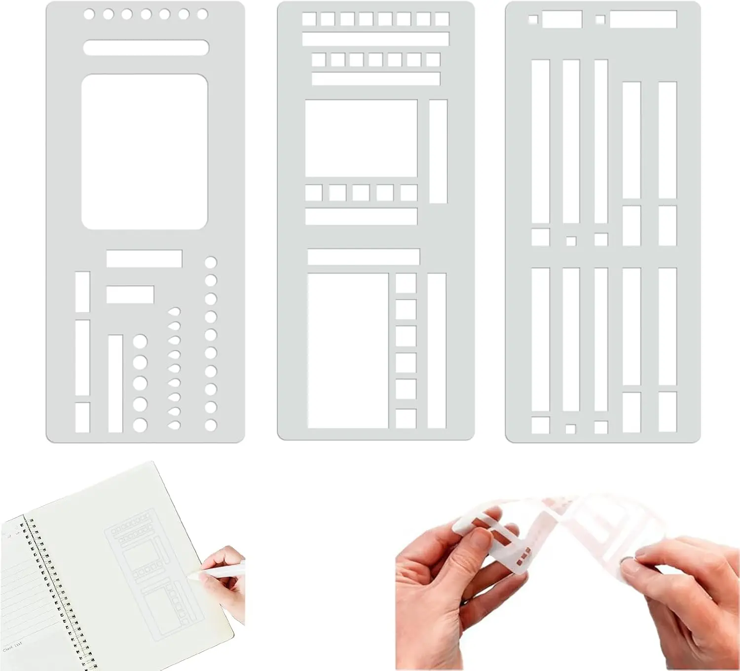 3 Pack Planner Stencils, Reusable Bullet Journal Stencils Set for Dot Grid Journals, Travel Accessories, Calendar & Craft Supplies – Ideal for Drawing, Checklists & Daily Planning