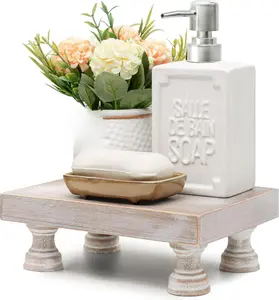 Farmhouse Riser for Room Decor : Decorative Pedestal Stand For Display Your Home Decorations and Uniquely Soap Stand - Rustic Bathroom Counter Tray and Kitchen Decor (Natural Wood)