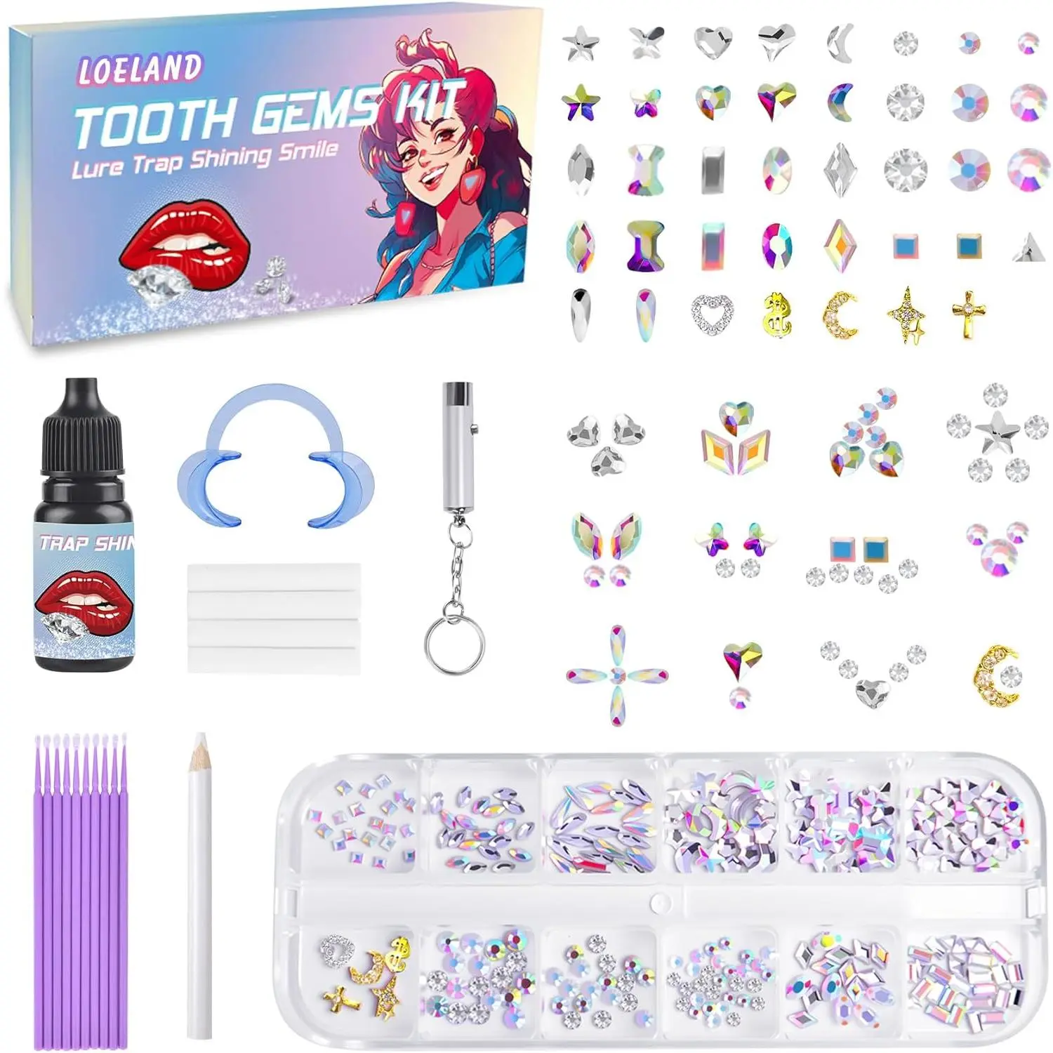 Tooth Gem Kit, DIY Crystals Jewelry Kit Teeth Gems Set, Professional Fashionable Tooth Gems Starter Set