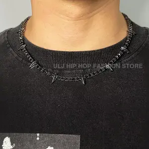 Hip Hop Lightning Pendant Dark Purple Iced Out CZ Tennis Chain Necklace Black Panther Rock Rivet Men Jewelry