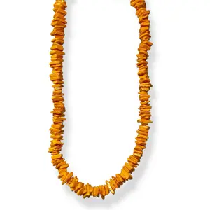 Orange Puka Sea Shell Necklace Beach 16 Inches Unisex Natural Shell Beads Fashion Jewelry