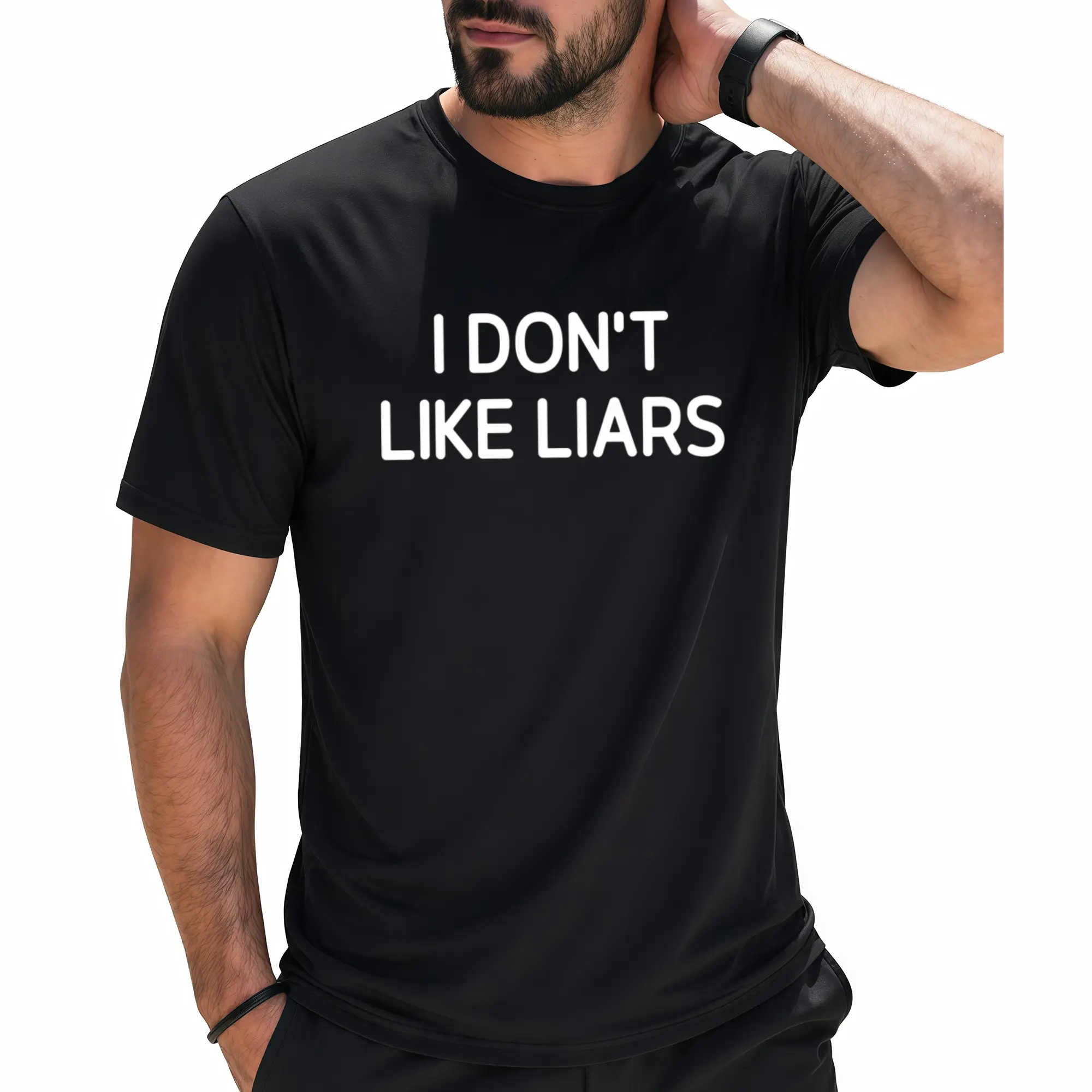 Funny "I Don't Like Liars" Satirical T-shirt for Men Pure Casual Round Neck Short Sleeve T-shirt Slightly Stretchy Comfortable Fit Suitable for Casual Outfit and Christmas Gift