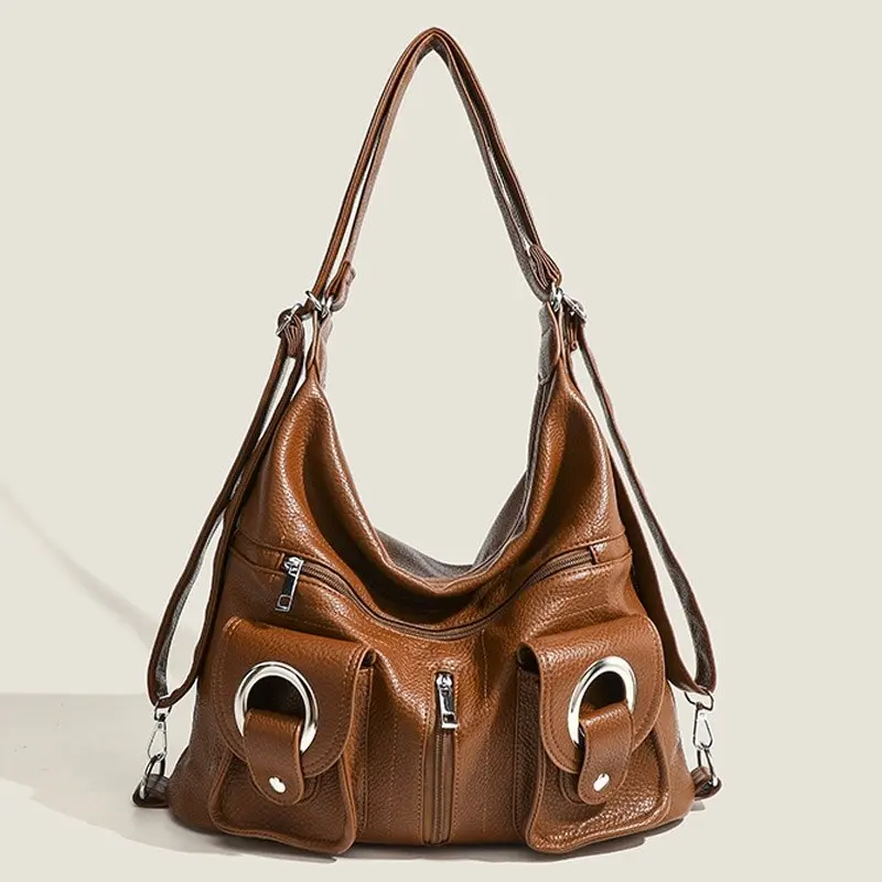 Women's Convertible Leather Backpack and Handbag, Adjustable Shoulder Strap, Vintage Wallet for Important Occasions, Work, Travel