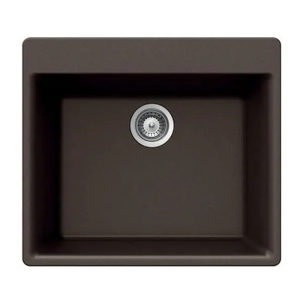 Houzer G-100 Quartztone Series Composite Granite Top-Mount Single Bowl Kitchen Sink, Mocha, 20.75" L x 16.43" W x 8.68" D - Heat-Resistant, Non-Porous, UV-Stable for Indoor Kitchens, Hygienic for Easy Cleaning