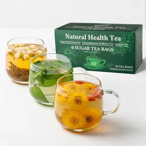 Teafy-Natural Plant Tea ,Peppermint Green Tea&Chrysanthemum Wolfberry Tea&Jasmine Tea,Combination Pack,no sugar, no caffeine