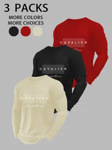 Men's Long Sleeve T-Shirts 3-Pack, Simple Functional Design, Ideal for Daily Wear & Sports, Basic Wardrobe Essentials