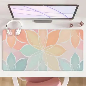 [Gaming Mouse Pad] Ultimate Floral Symmetry Soft Gradient Design Non-Slip MousePad For Desk With Rubber Base & Stitched Edge, Ideal Gift For Mother’s Day Or Spring Home & Office Decor, Girly Office Supplies, Office Girly Desk Accessories