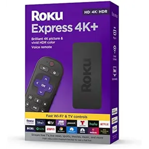Express 4K+ | Roku Streaming Device 4K/HDR, Roku Voice Remote, Free & Live TV Roku Streaming Stick+ | HD/4K/HDR Streaming Device