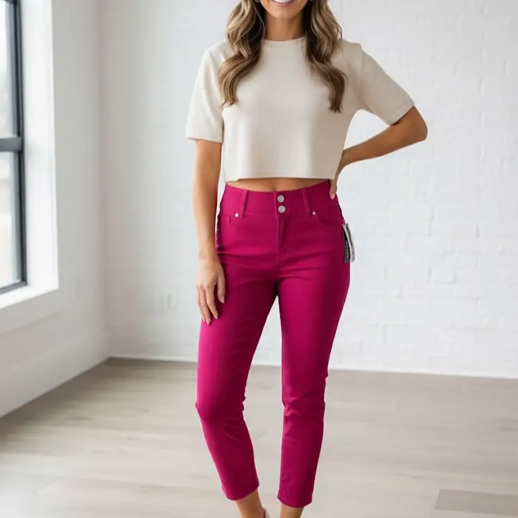 d. jeans High Waist Crop Modern Fit Jeans Pink Womens sz 10 - 24" Inseam Stylish & Comfortable Womenswear Bottom Streetwear Trouser Pants Basic Denim Minimalist
