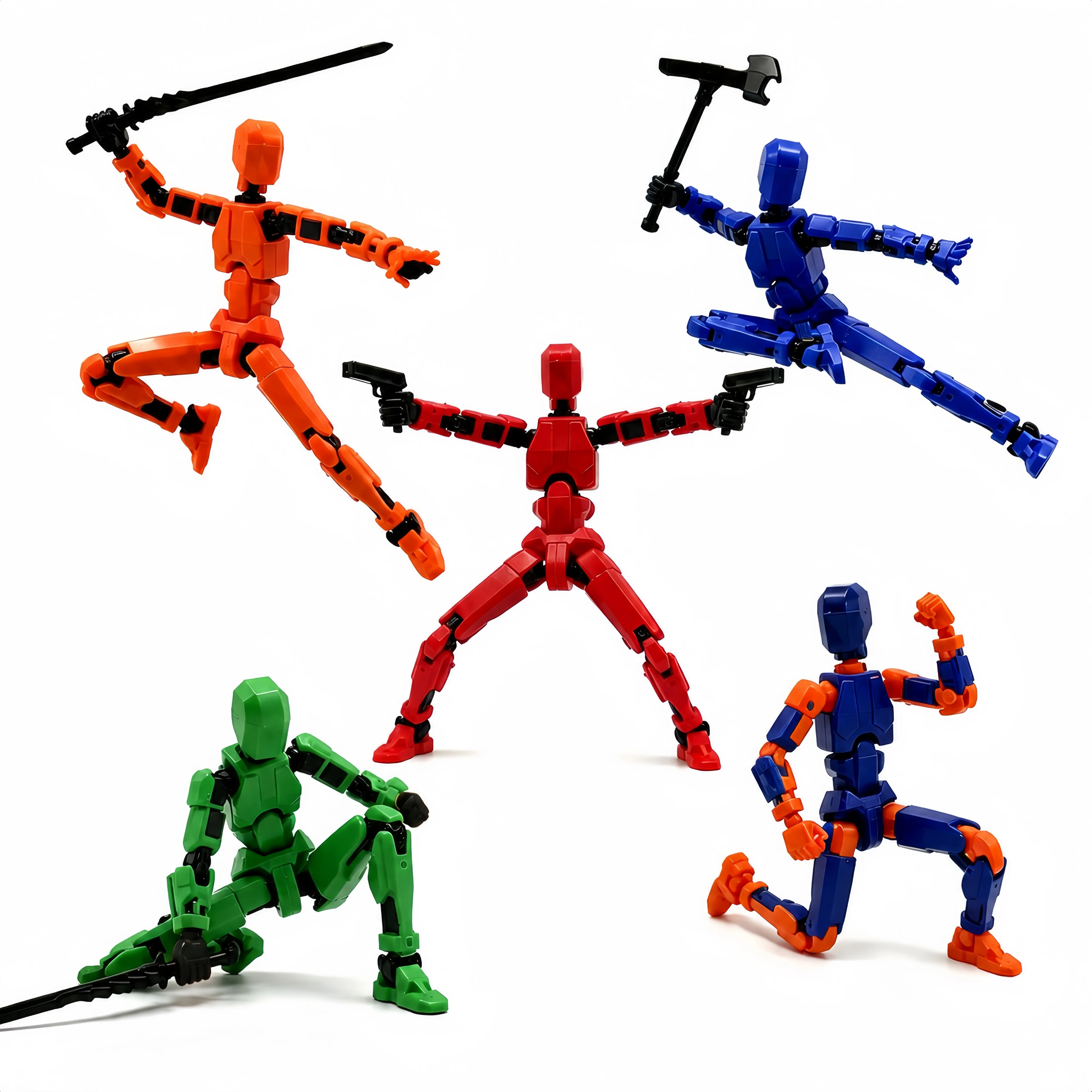 5Pcs Self-Assembly Fully Articulated Action Figures - Buildable Set with Posable Joints, Plastic Parts, Weapon Accessories, Creative Play Desktop Decor for Kids & Collectors Ages 6+, Toy