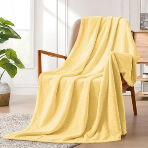 Soft Flannel Fleece Throw Blanket Light Yellow 50x70 inches Lightweight Microfiber Chevron Pattern Blankets for Sofa Couch Bed Fluffy Warm Cozy Decorative Machine Washable Classic Pattern