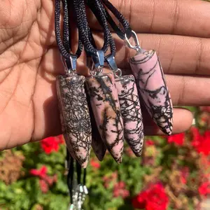 Rhodonite Bullet Crystal Necklace Anniversary Daily Wedding Auspicious