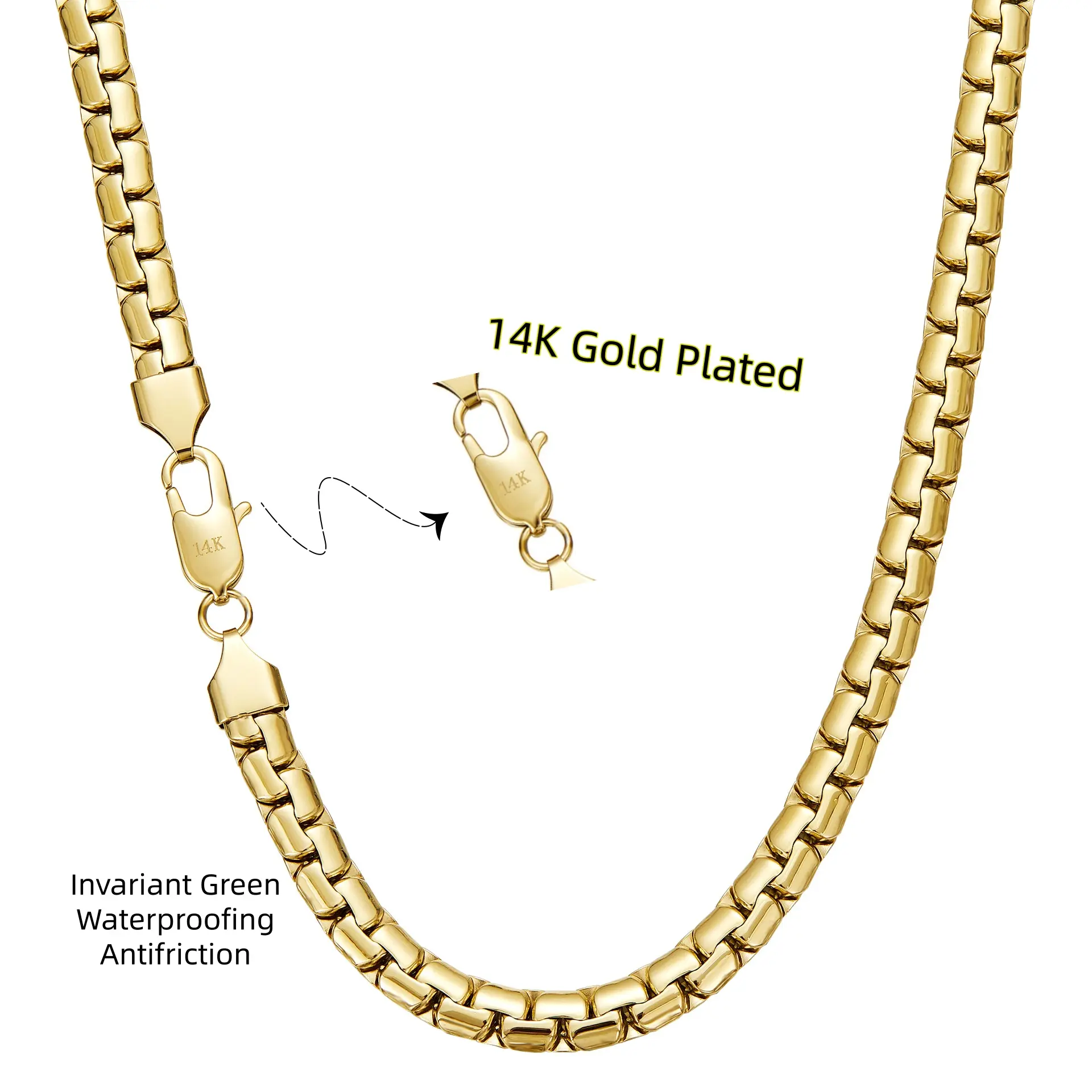 14K Real Gold Plated Miami Chain Necklace Stainteel Chain Necklace Unisex Adults Jewelry  for Men and Women Upgraded Shine Tarnish-Free 7mm Available in 18in to 24in Inches Jewelry