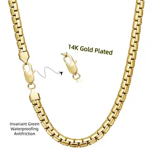 14K Real Gold Plated Miami Chain Necklace Stainteel Chain Necklace Unisex Adults Jewelry  for Men and Women Upgraded Shine Tarnish-Free 7mm Available in 18in to 24in Inches Jewelry