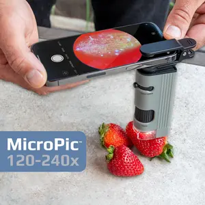 MicroPic 120x-240x Magnification High-Resolution, Pocket Microscope with Smartphone Adapter Clip for Digiscoping (MP-400)
