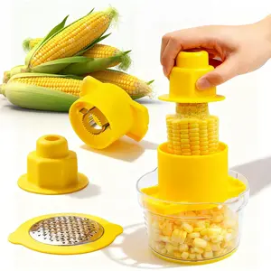 Corn Cob Stripper and Peeler Tool with Bowl, Multifunction Quick Corn Kernel Cutter Set with Grinder, Fast Kernel Peeler for Corn on The Cob, Non-Slip Base for Kitchen