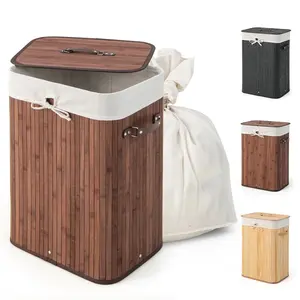 Costway- Laundry Hamper with Lid, Large & Tall Clothes Hamper with Removable Liner & Handles, Rectangular Laundry Basket for Small Spaces