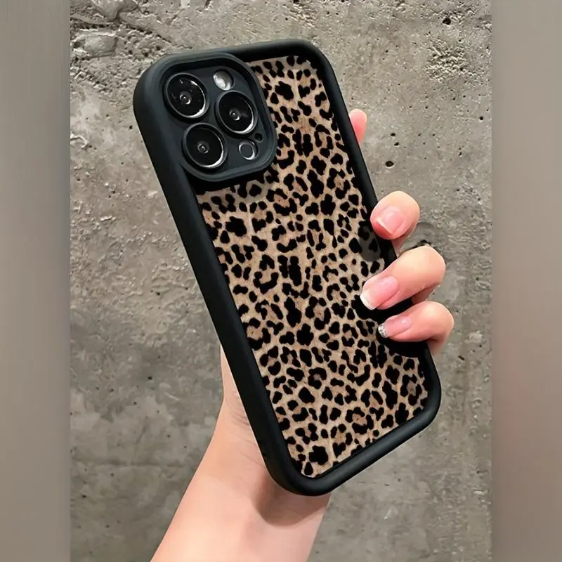 Fashion Leopard-pattern Phone Case, Shockproof Phone Protective Cover, Phone Accessory Compatible with iPhone 16 15 14 13 12 11 XS XR X Plus Pro Max