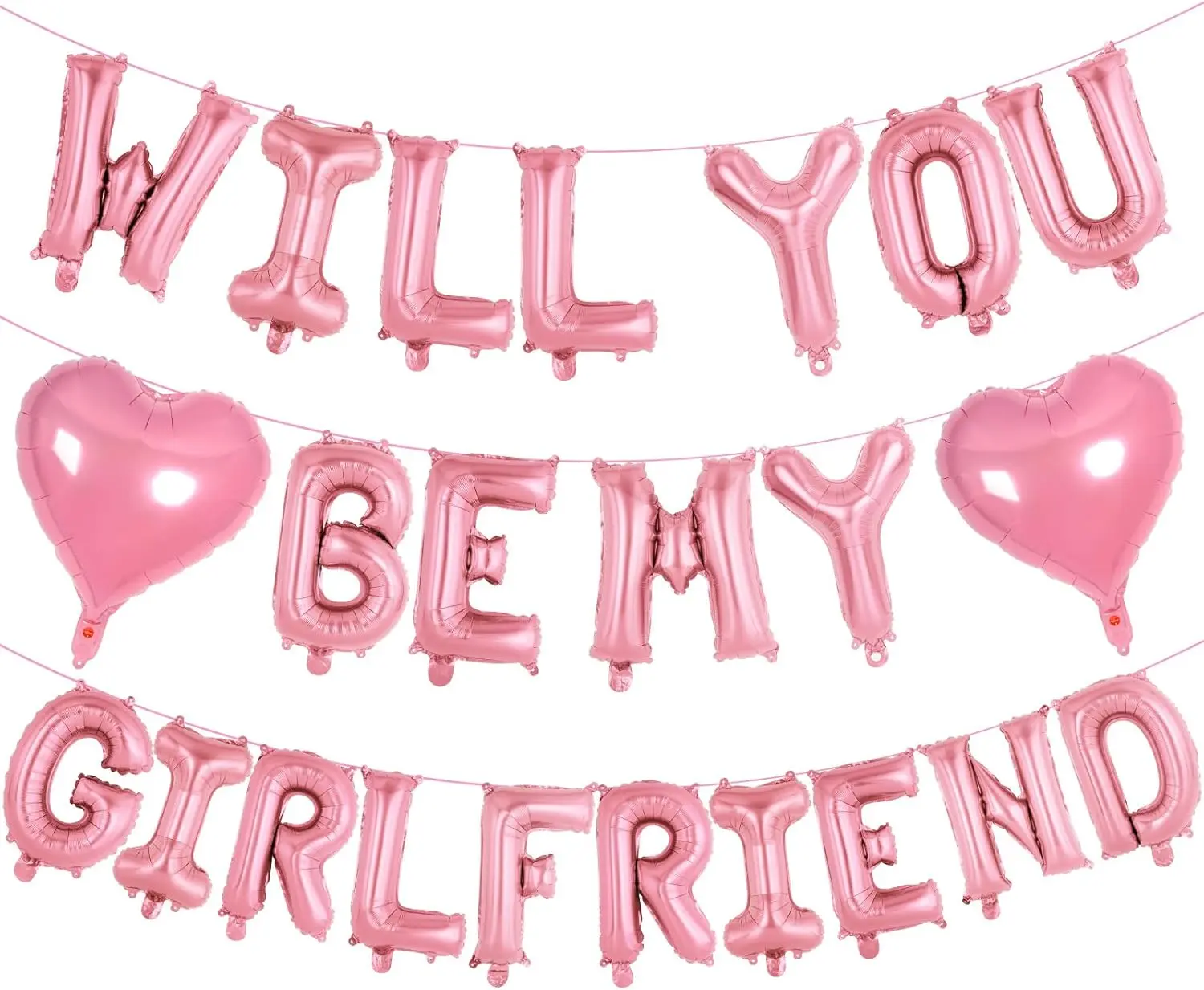 23-Piece 16-Inch Pink Heart-Shape Aluminum Foil Decorative Balloons, 'WILL YOU BE MY GIRLFRIEND' Design, Inflation Pump Included, Balloon Arch Compatible, Festive for Valentine’s Day Decor, Engagement Photo Backdrops, Decorative Balloons Balloons, Balloon