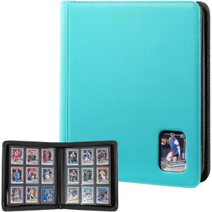 Top Loader Binder, 9 Pocket Holds 324 Toploaders, Waterproof PU Leather with Non-PVC Pockets for Trading Cards or Sports Cards, Compatible with TCG, MTG in 3"x4" Toploader -Lightblue