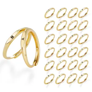 2024 Launch Gold Laminated Initial Letter Shape Multi-Size Cute Style Initial Rings for Women, Customizable Double Mini Costume Jewelry Rings, Customizable Initial Rings