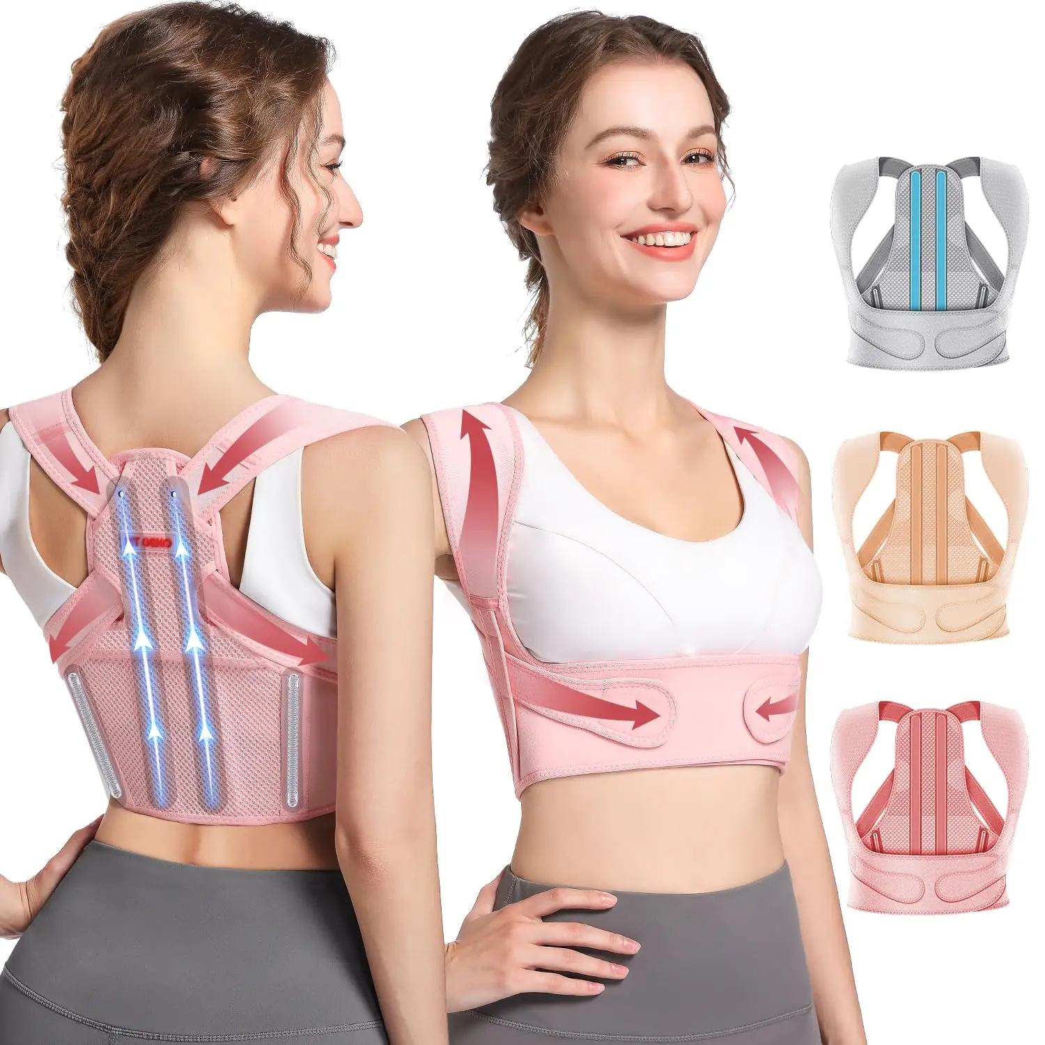 Fit Geno Posture Corrector for Women, Adjustable Lightweight Upper Back Brace for Neck, Shoulder & Upper Back Pain Relief – Improve Posture, Correct Hunchback, Slouching & Kyphosis, Invisible Under Clothes