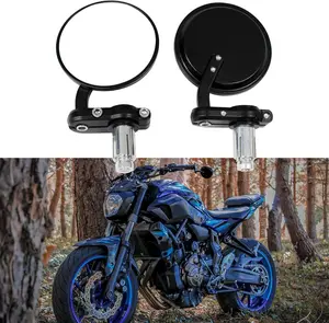7/8 22mm Universal Round CNC Motorcycle Rear View Bar End Mirrors For Street Bike Sport Bike Cafe Racer Black